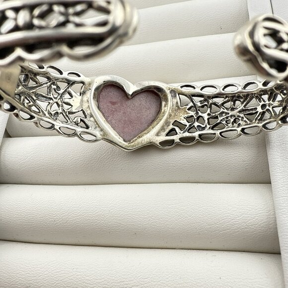 Carolyn Pollack Bracelet Pink Heart Rhodonite Cuff Sterling Silver Hinged 38g - Picture 9 of 15